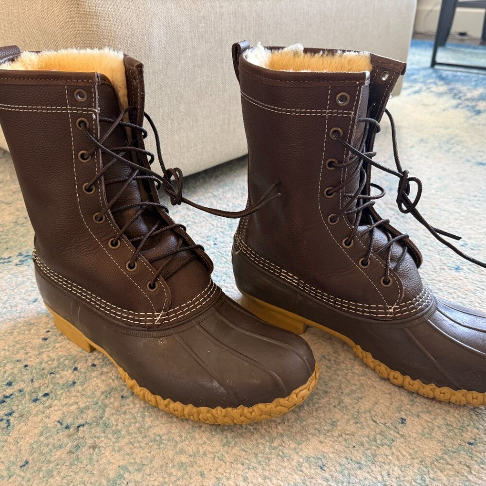 Men's L.L. Bean 10" Shearling Insulated Brown Boots (Sz 10) - Picture 4 of 6